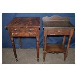 2 old work tables: rosewood veneer 2 drawer 19x19x