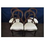 4 carved walnut and upholstered ballon back dining