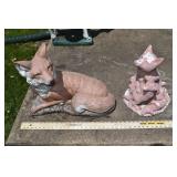 2 molded cement fox garden figures; as is