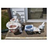 2 molded cement donkey garden figures; as is