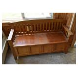 Maple finish storage bench, 50x17x30"h; as is
