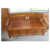 Maple finish storage bench, 50x17x30"h; as is