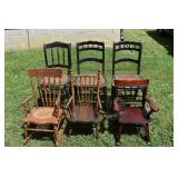 6 old chairs: 3 rush seat and 3 child