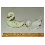 Fenton art glass figurines of a dog and a swan; as