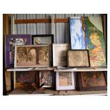 Collection of 12+ artworks and prints including: C