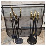 Fireplace screen 37x7x31"h and two sets of tools;