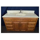 Bertch oak finish sink vanity, 49x18x36"h; as is