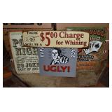4 metal poker signs largest 12x16"h; as is