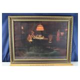 Framed print interior scene, 35x27"h; as is
