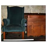Lot: antique pine lift-top commode, upholstered wi