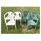 6 plastic patio arm chairs 22x19x32"h; as is
