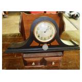 Mantel clock and 2 drawer shelf; as is