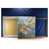 MCM signed abstract oil on canvas 24x30"h, 2 wood