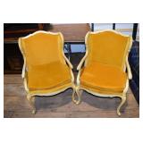 2 MCM gold upholstered French arm chairs, 22x25x36