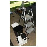 Cosco folding step stool, 3 waste cans, step stool