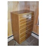 Wood finish 5 drawer chest, 30x 16 x47"h; as is