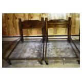2 pine single bed headboards with metal frame; as