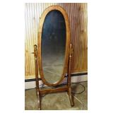 Oak cheval mirror, 59"h; as is