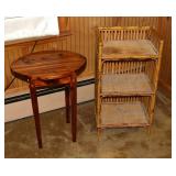 Red cedar oval side table, rattan 3 tier shelf 29"
