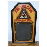 Join The Game Billiard chalk board, 15x27"h; as is