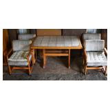 Tile top oak trestle table 51x35x30"h, 4 upholster