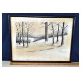 Framed print of birches in a winter landscape, 25x