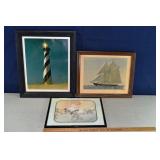 3 framed prints: Cape Hatteras lighthouse 22x26"h,