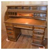 Oak rolltop double pedestal desk with light, 50x22