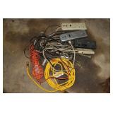 Extension cords, drop light, 4 power strips; as is