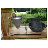 Old kitchen wares: cone strainer, colander, pan, i