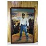 Framed Elvis Presley print on canvas, 40"h; as is