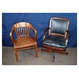 Old mahogany law office armchair and maple juror