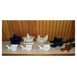 Art glass lot: 5 Fenton slippers, 3 donkey carts,