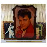 3 prints embossed on wood of Elvis Presley, larges