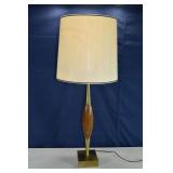 MCM brass and wood table lamp with period shade
