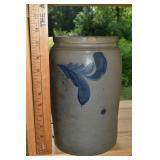 Cobalt decorated 1 gallon stoneware crock; as is
