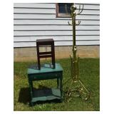 Antique painted single drawer work table, costumer