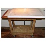 Plastic cart with wooden counter top 42x24x34"h; a