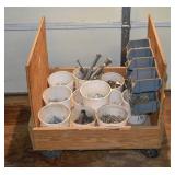 Wooden cart 20x24x27"h  full of nails and bolts; a