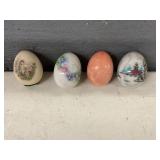 4 MARBLE EGGS / 3 HAVE DECORATION ON THEM