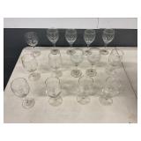 14 STEMWARE GLASSES AND & 4 DECANTERS