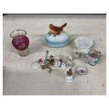 MINIATURES, COVERED EGG WITH BIRD ON TOP, VASE