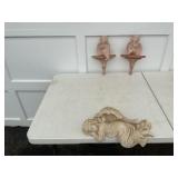 2 WALL SCONCES WITH SITTING ANGELS & LEDGE ANGEL