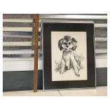 DRAWING OF A DOG IN A PICTURE FRAME WITH GLASS