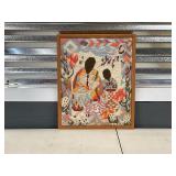 VINTAGE EMBROIDERED INDIAN SCENE in frame = WOW