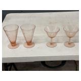(4) PINK DEPRESSION GLASS STEMWARE = 2 SETS OF 2