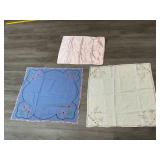 2 EMBROIDERED TABLECLOTHS & SILK PILLOWCASE