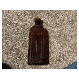 ANTIQUE BROWN GLASS BOTTLE = EMBOSSED FISH