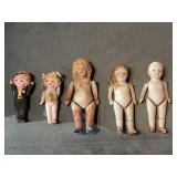 5 ANTIQUE BISQUE DOLLS