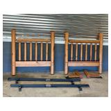 WOOD OAK HEADBOARD AND METAL FRAME